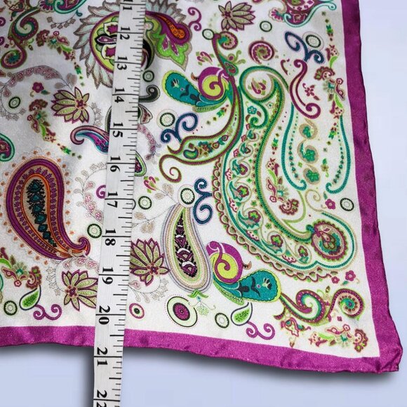 Codello Pink Paisley 100% Silk Scarf | Vibrant Boho Floral 21"x21" - Picture 6 of 12